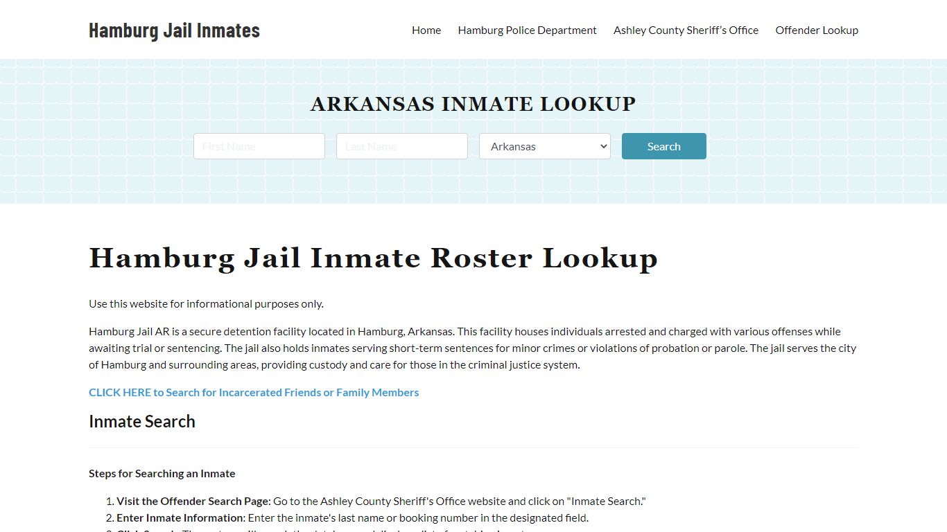 Hamburg Jail Inmate Roster, Ashley County, AR, Offender Search